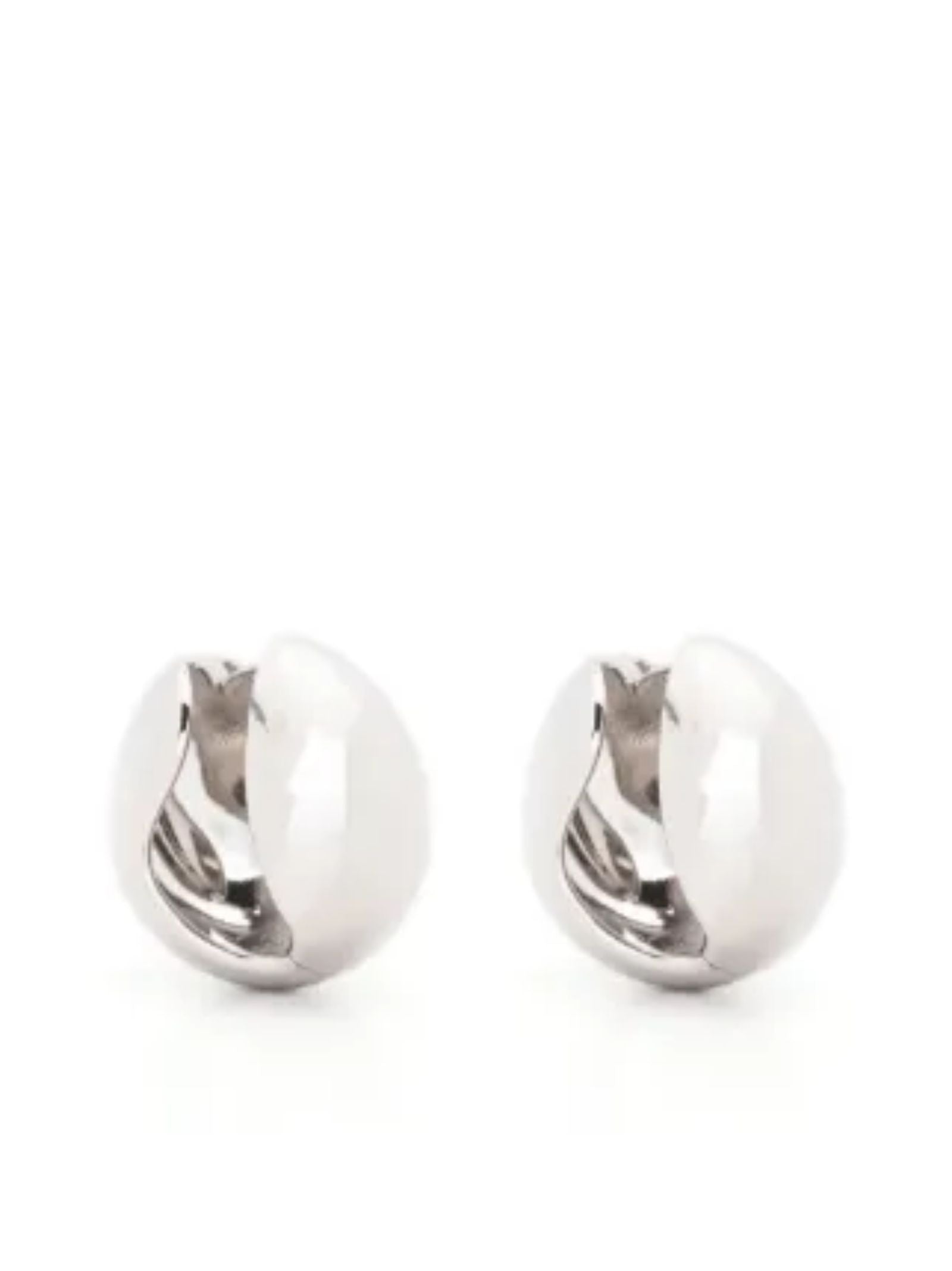 Curved Silver Earrings With Distinctive Logo Design