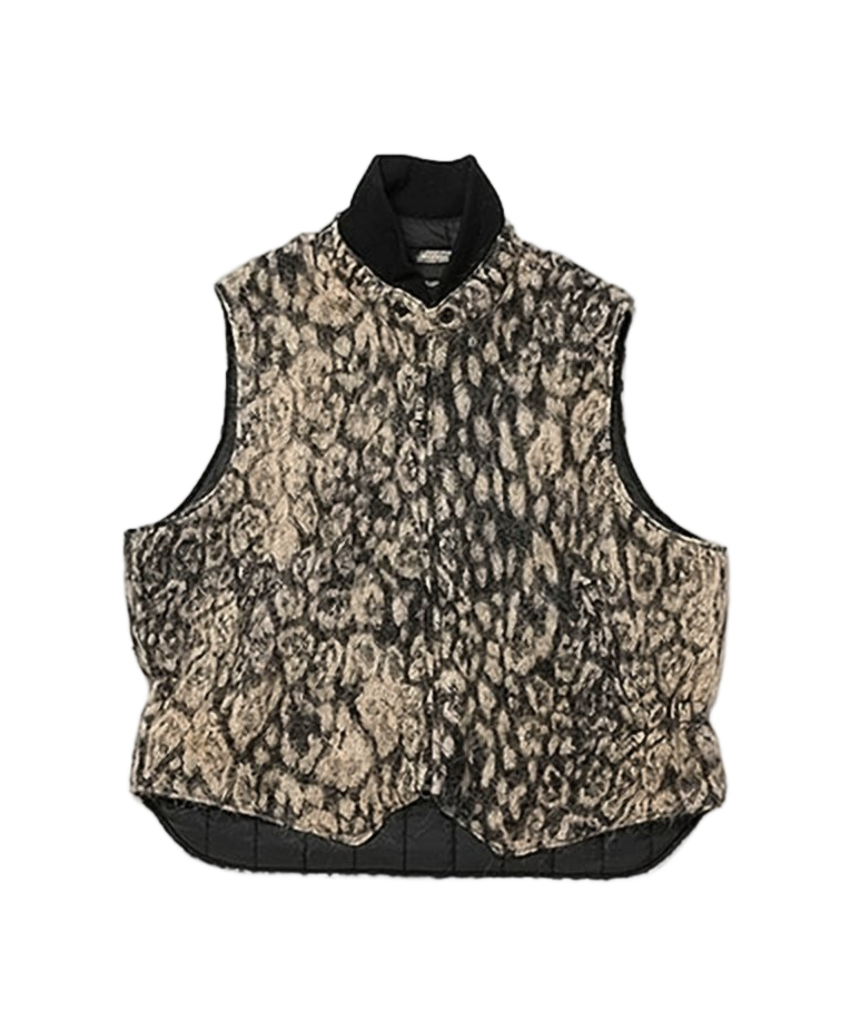 Textured Animal-Patterned Vest with High Collar