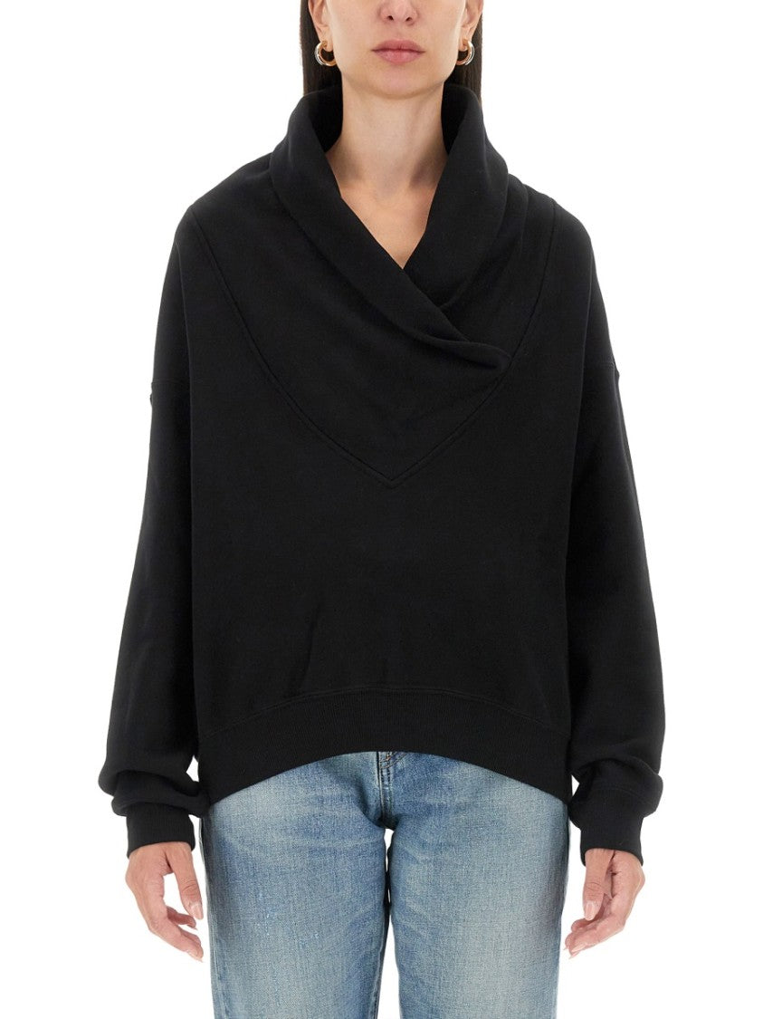 V-Neck Sweatshirt With Wide Collar