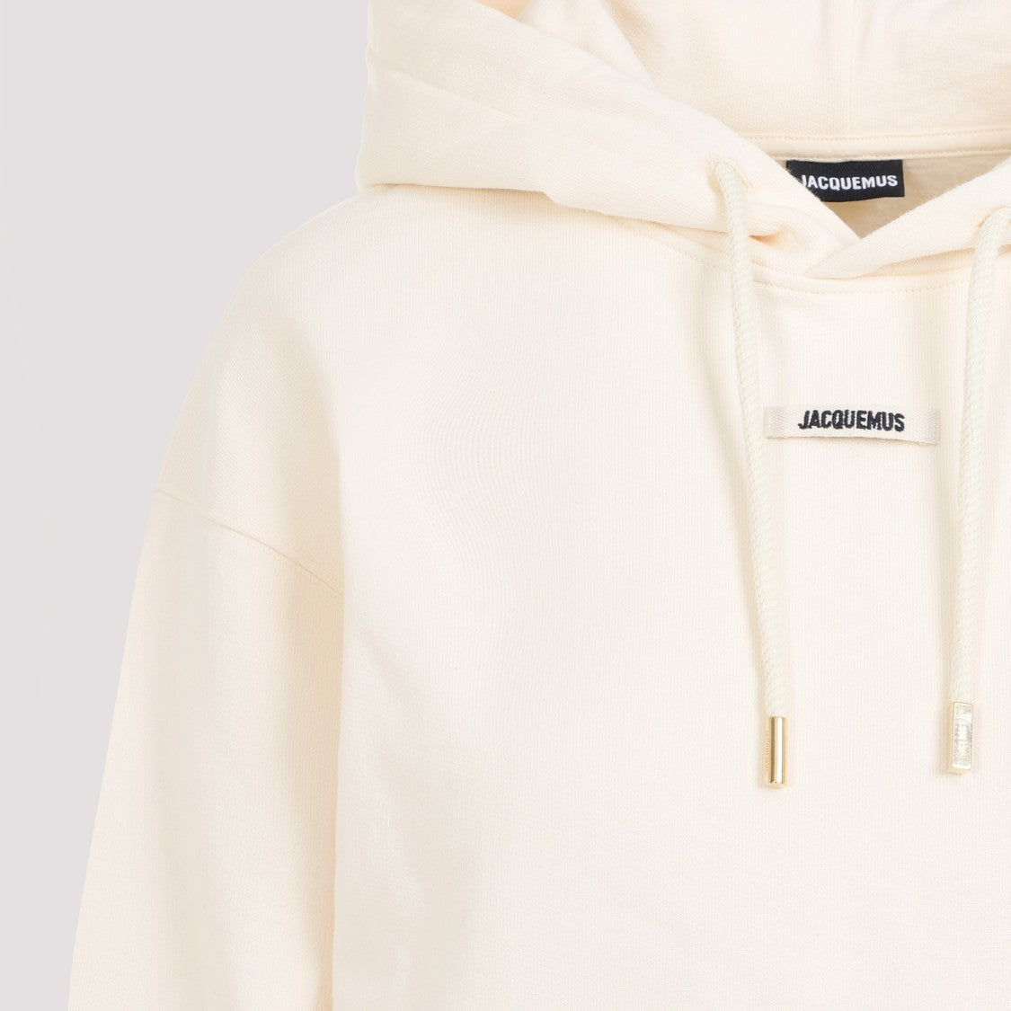 Cropped Light Beige Hoodie With Drawstring