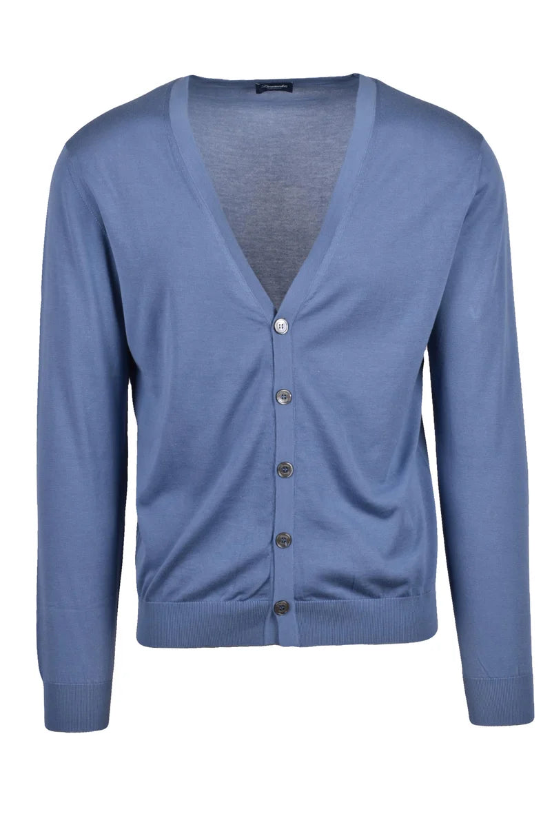Cotton V-Neck Cardigan - Blue