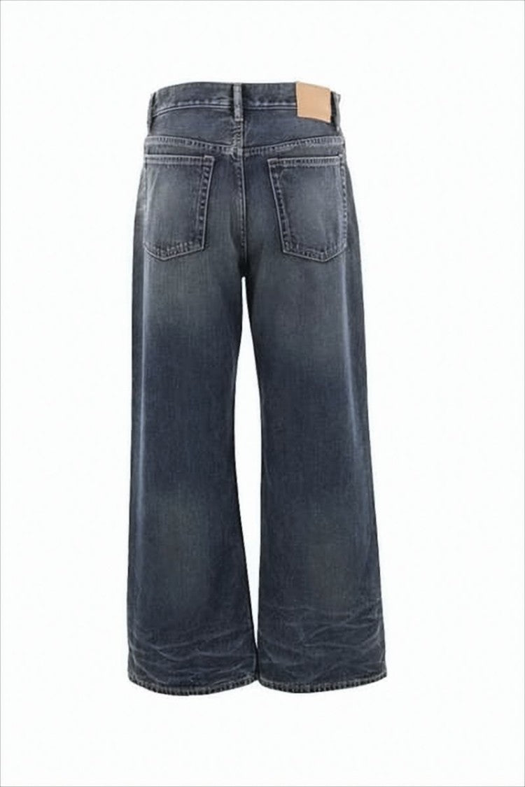 Cropped Wide-Leg Denim Pants With Whiskering Details