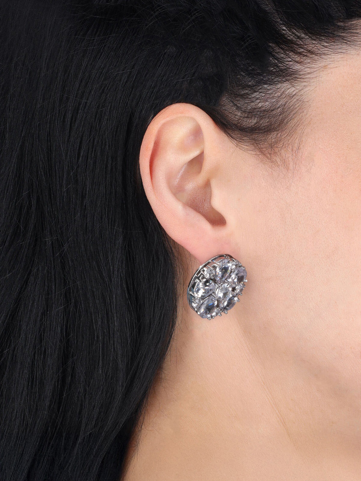 Multicolor Crystal-Embellished Oval Earrings with Retro Closure