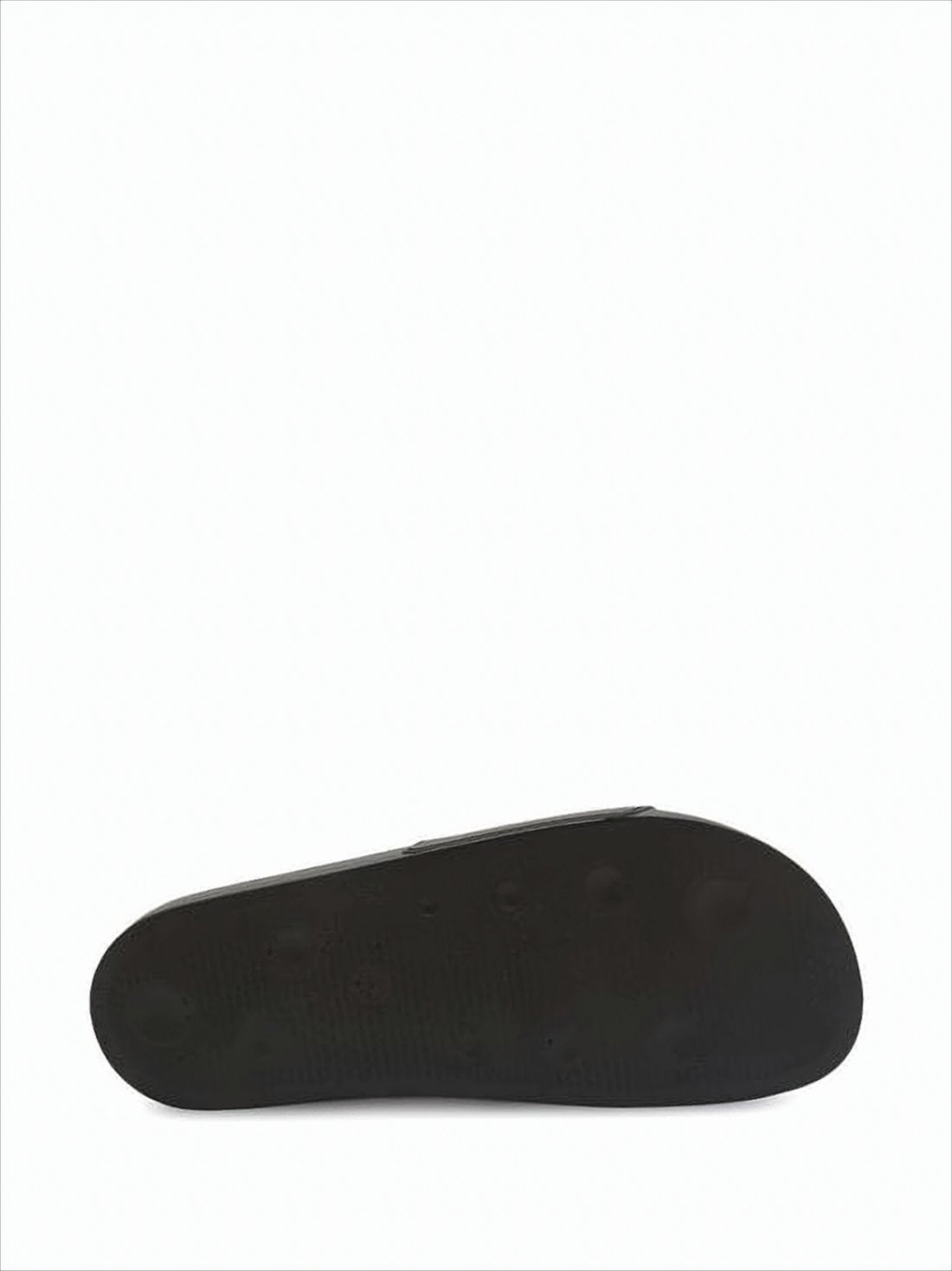 Contemporary Black Slide Sandals with Gothic Lettering