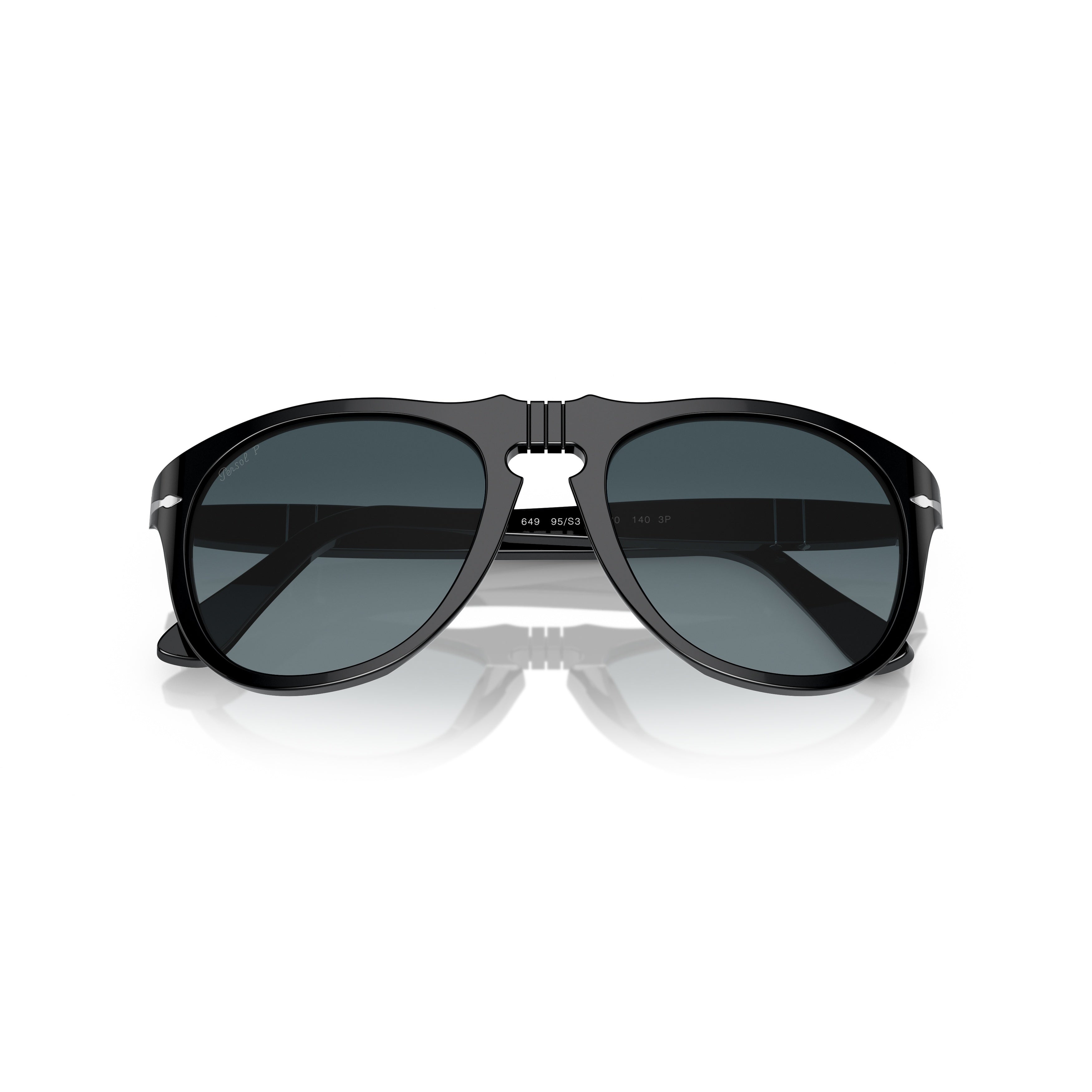 0po0649 Glossy Black Aviator Sunglasses with Silver Accents