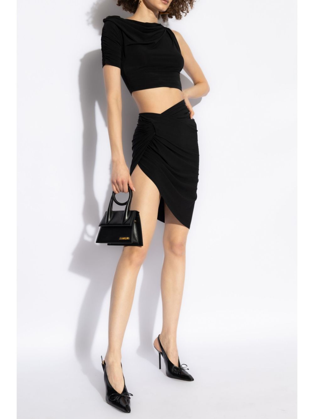 Asymmetric Draped Black Skirt