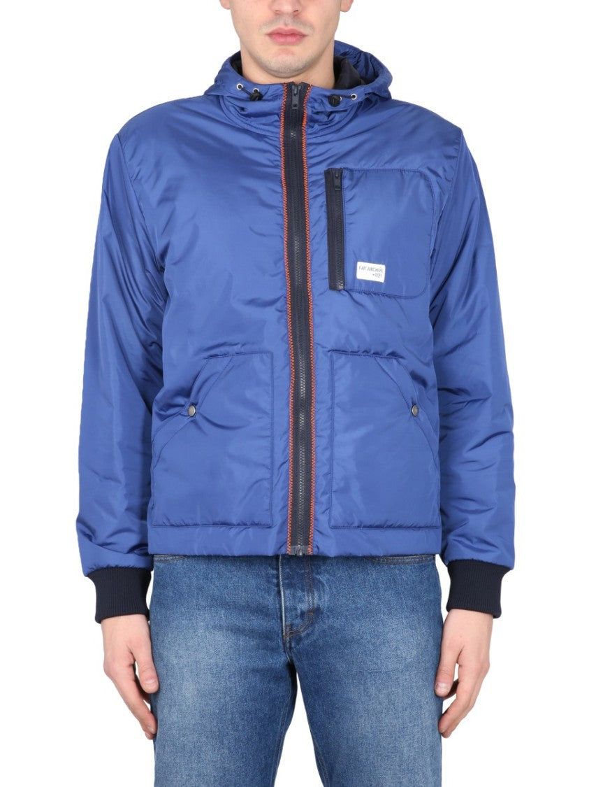 Blue Bomber Jacket With Zipper Closure