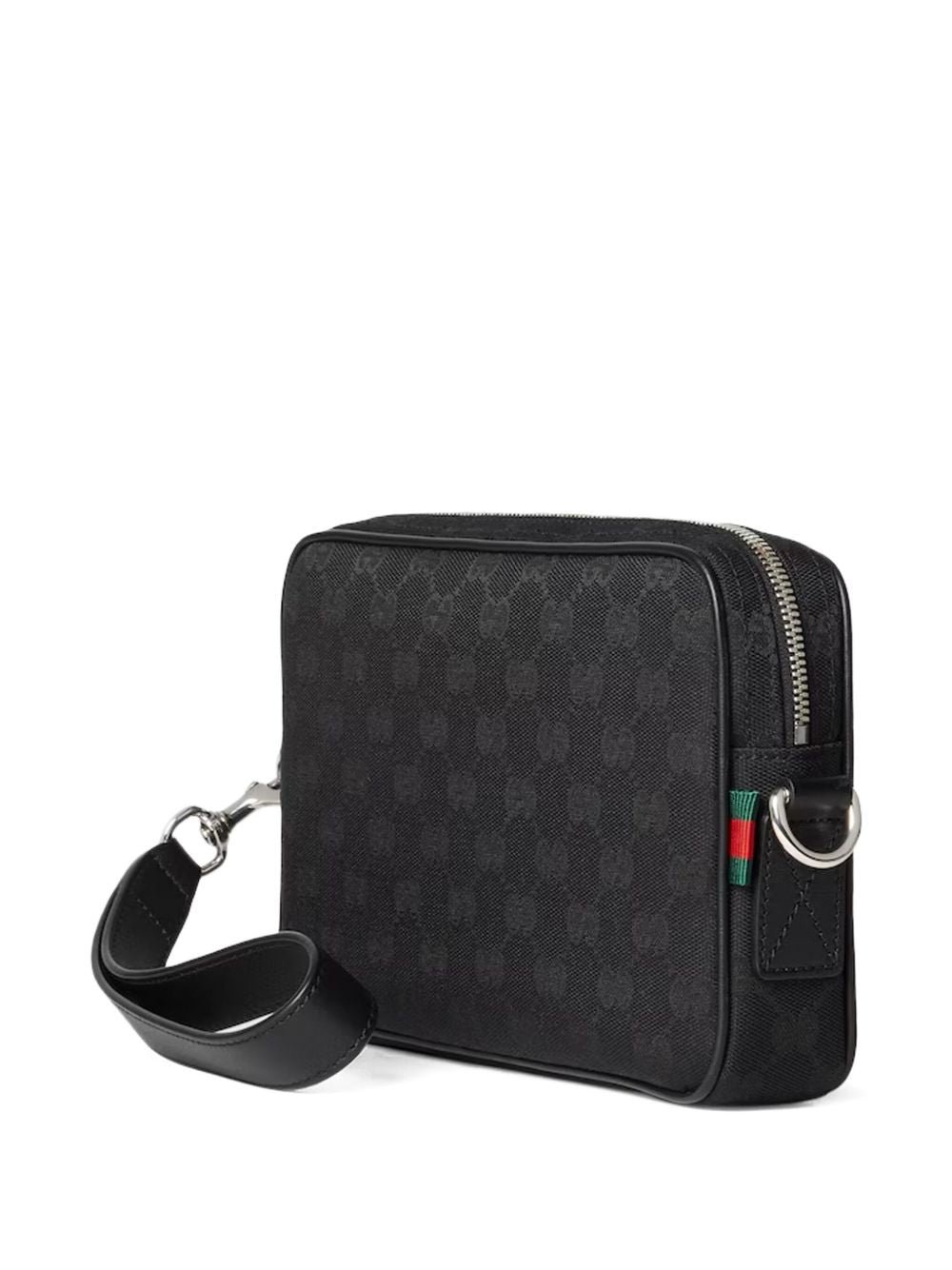 Rectangular Black Fabric Bag With Embossed Pattern