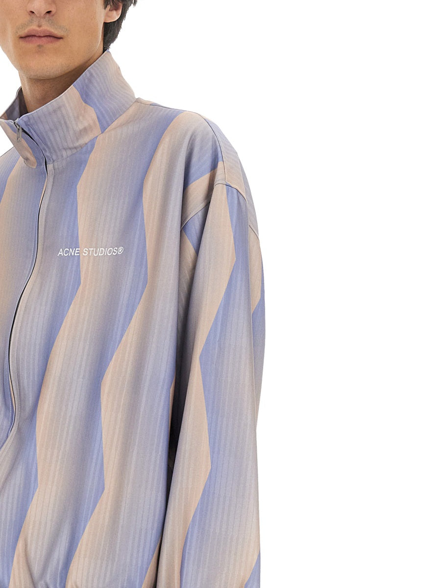 Zigzag Pattern Casual Jacket With Stand Collar