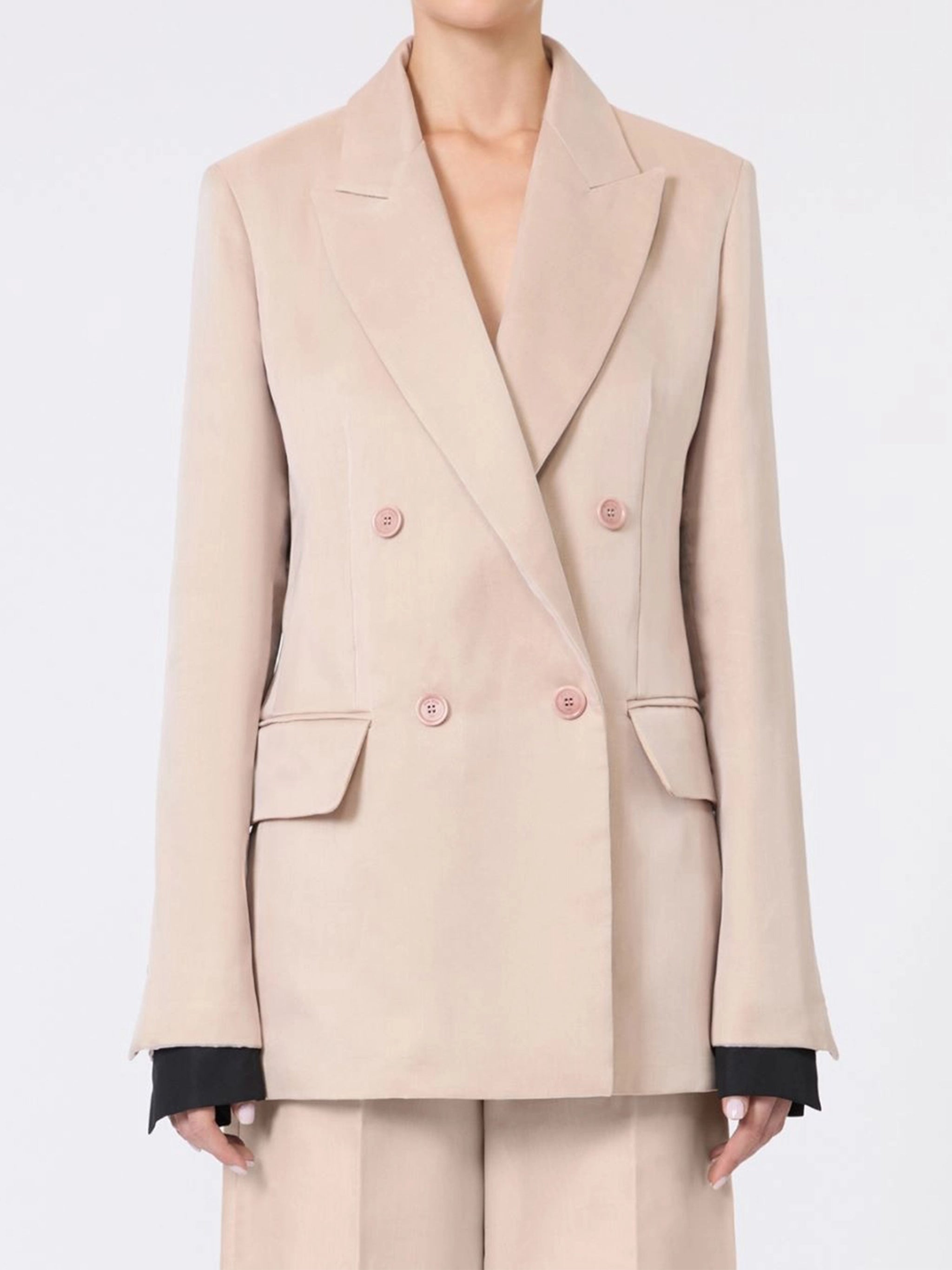 Beige Mxsfeltro Double-Breasted Wool Blazer