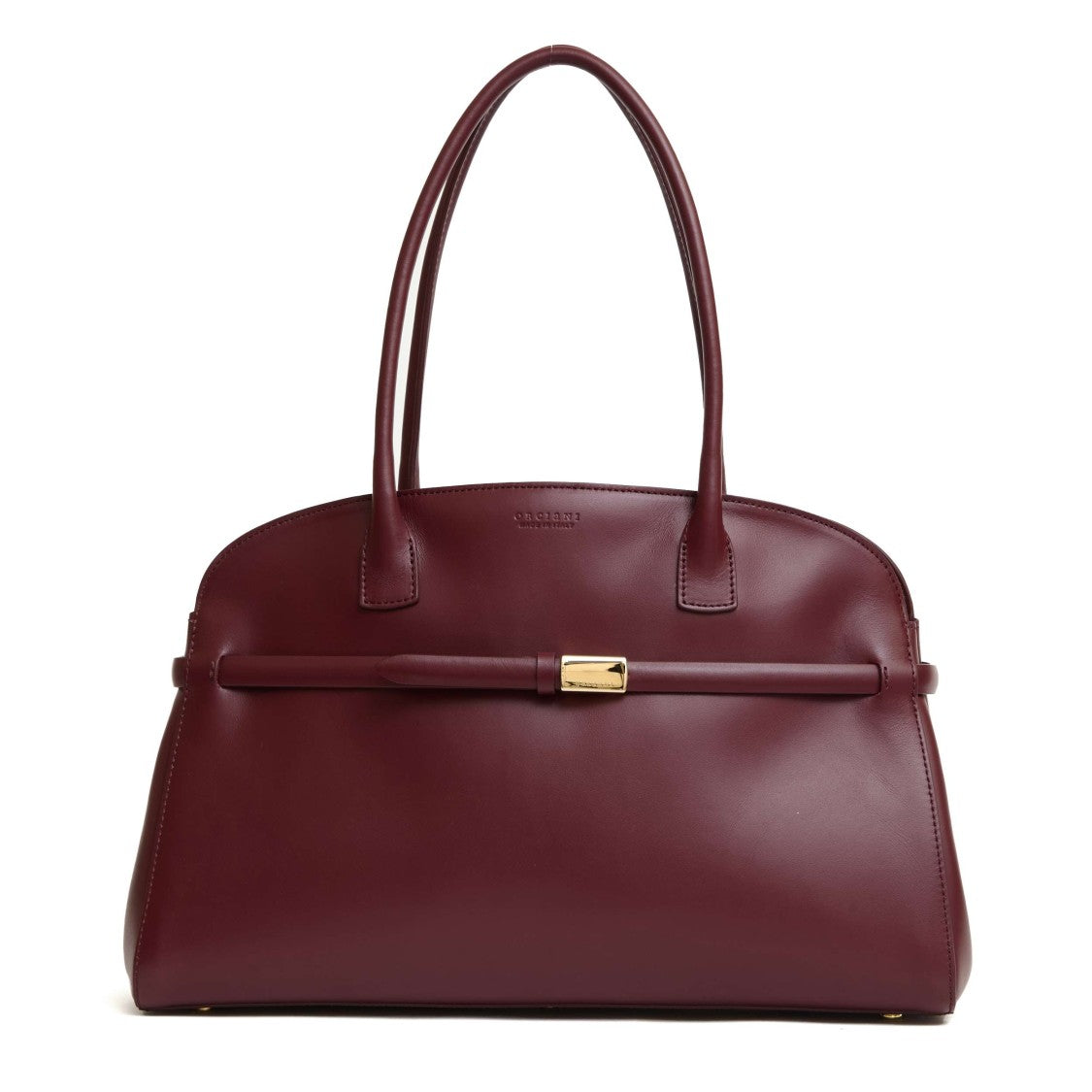 Structured Bordeaux Calf Leather Shoulder Bag