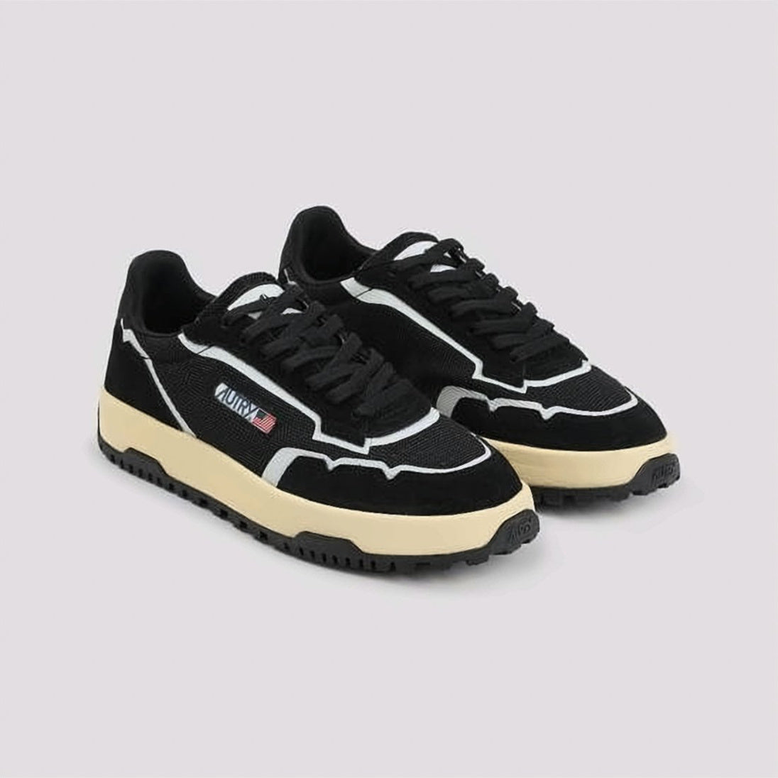 Black Mesh and Leather Sneakers