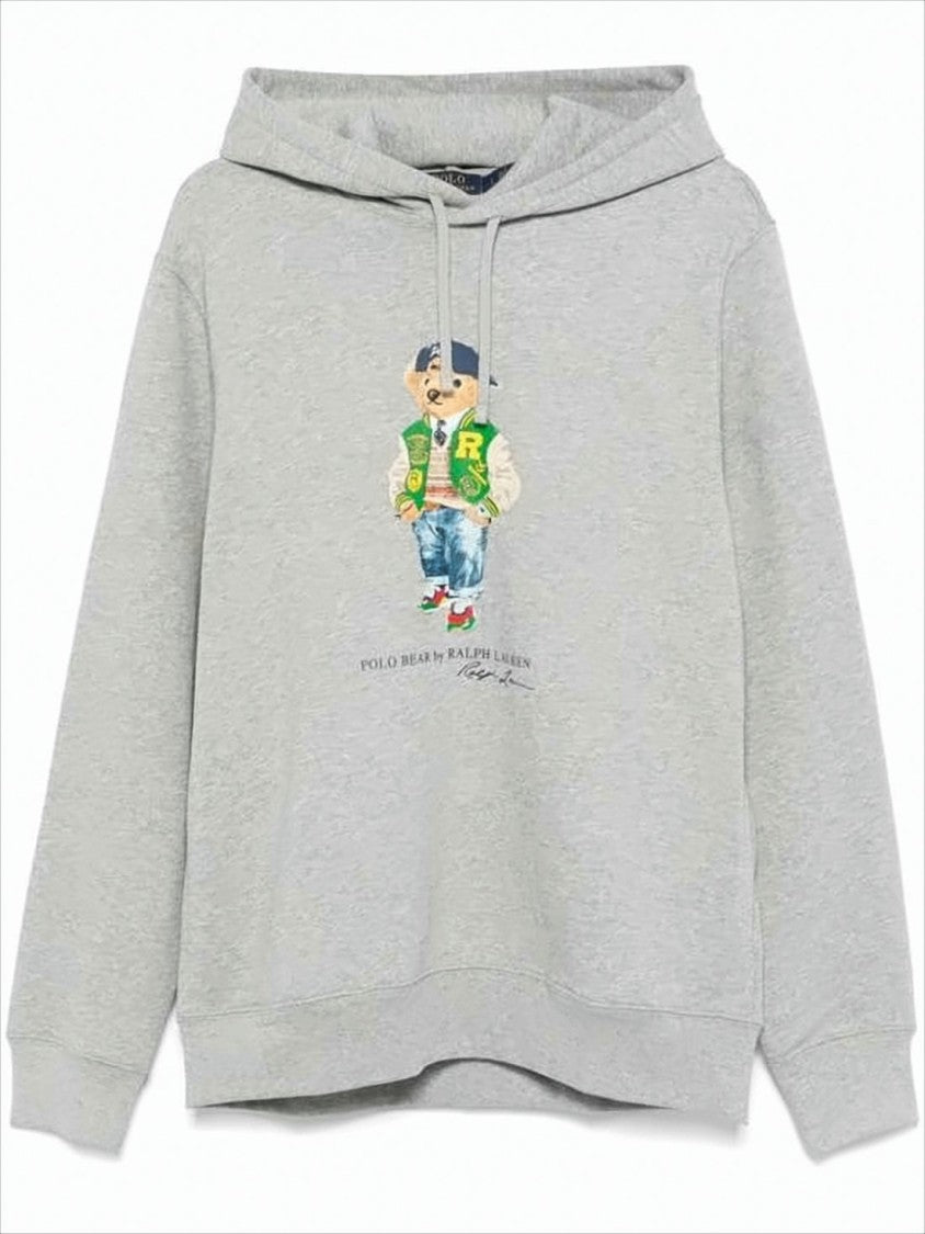 Casual Hoodie with Playful Bear Graphic and Drawstring Hood