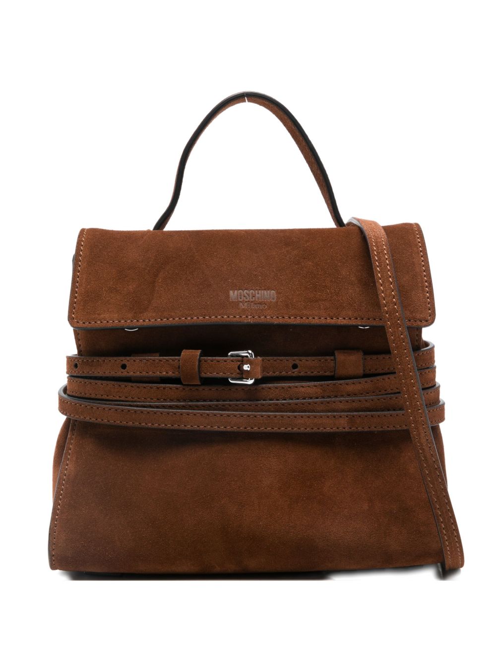 Structured Brown Suede Top Handle Shoulder Bag