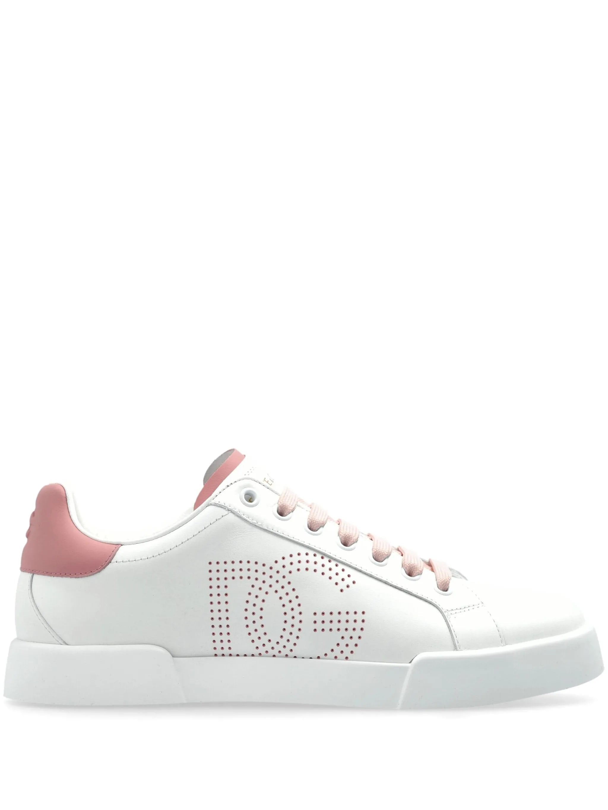 White Portofino Perforated Logo Leather Sneakers