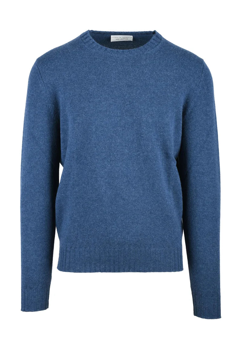 Light Blue Virgin Wool Cashmere Men's Pullover