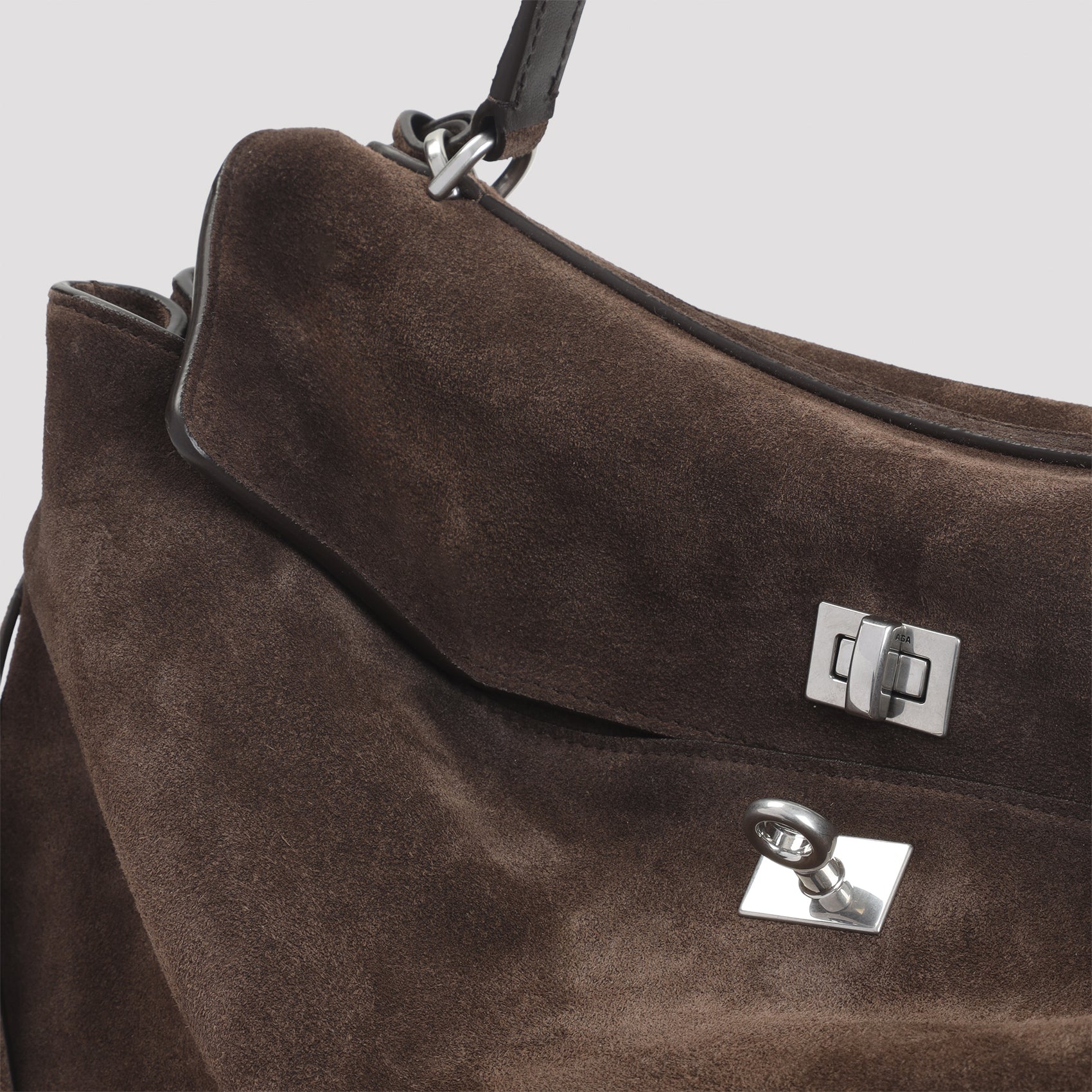 Spacious Brown Leather Handbag With Silver-Tone Closure