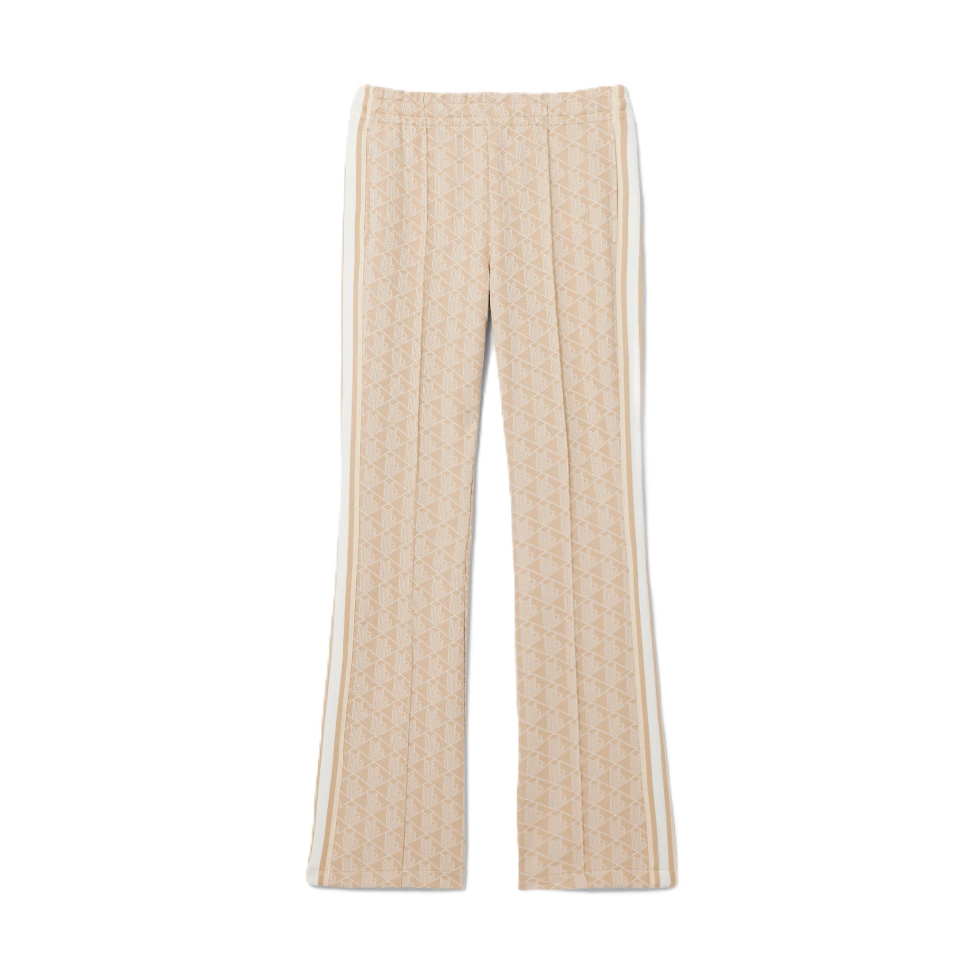 Beige Knit Wide-Leg Pants with Geometric Pattern