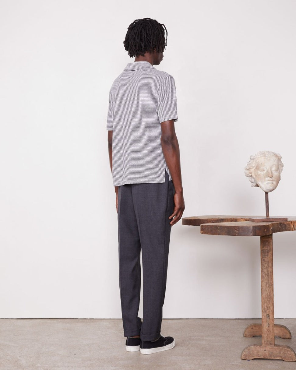 Yarn-Dyed Short-Sleeve Polo With Johnny Collar