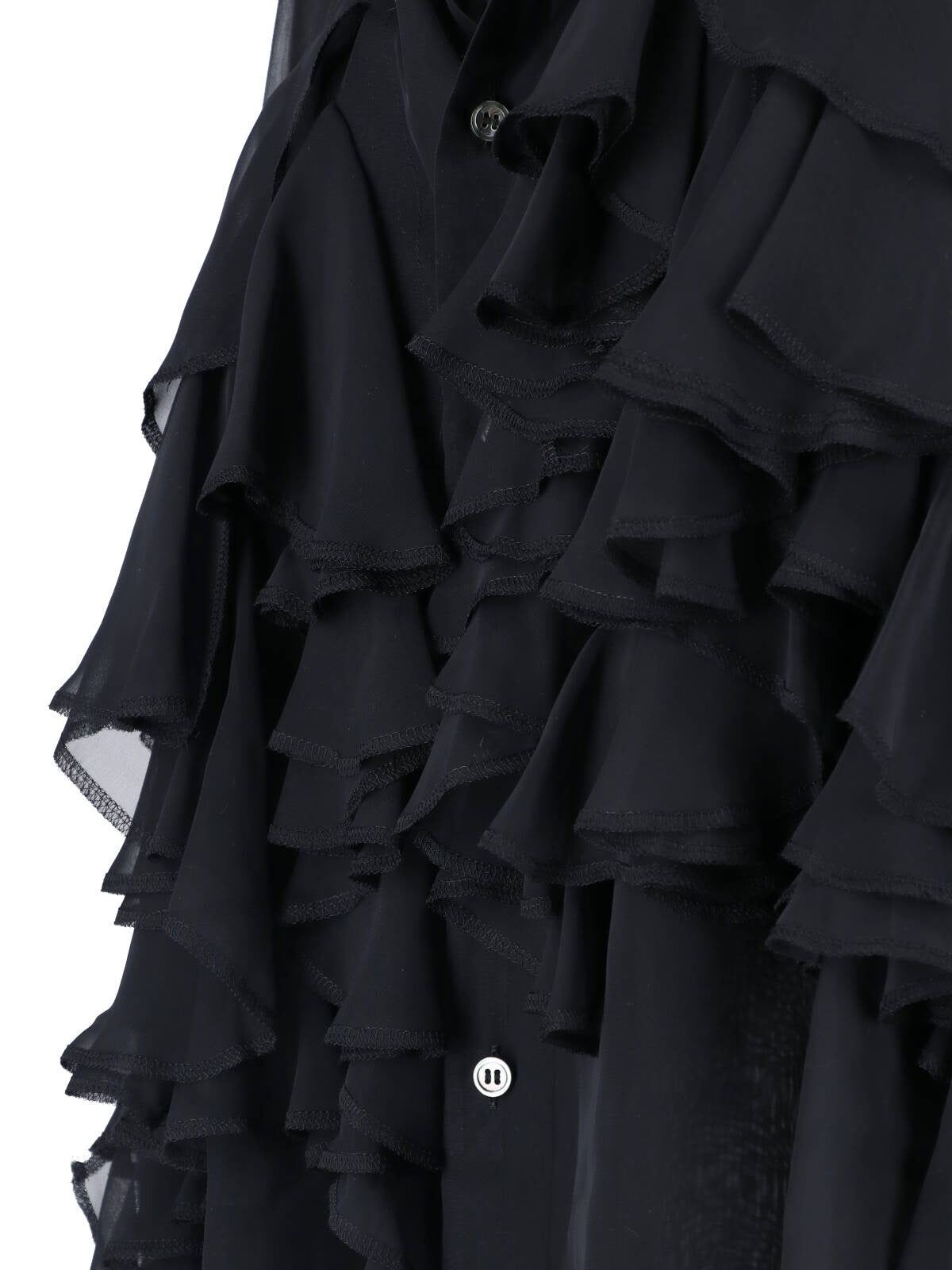 Black Ruffled Long-Sleeve Fabric Shirt