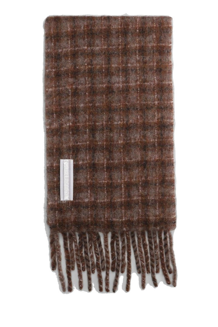 Textured Brown Checkered Scarf with Fringed Edge
