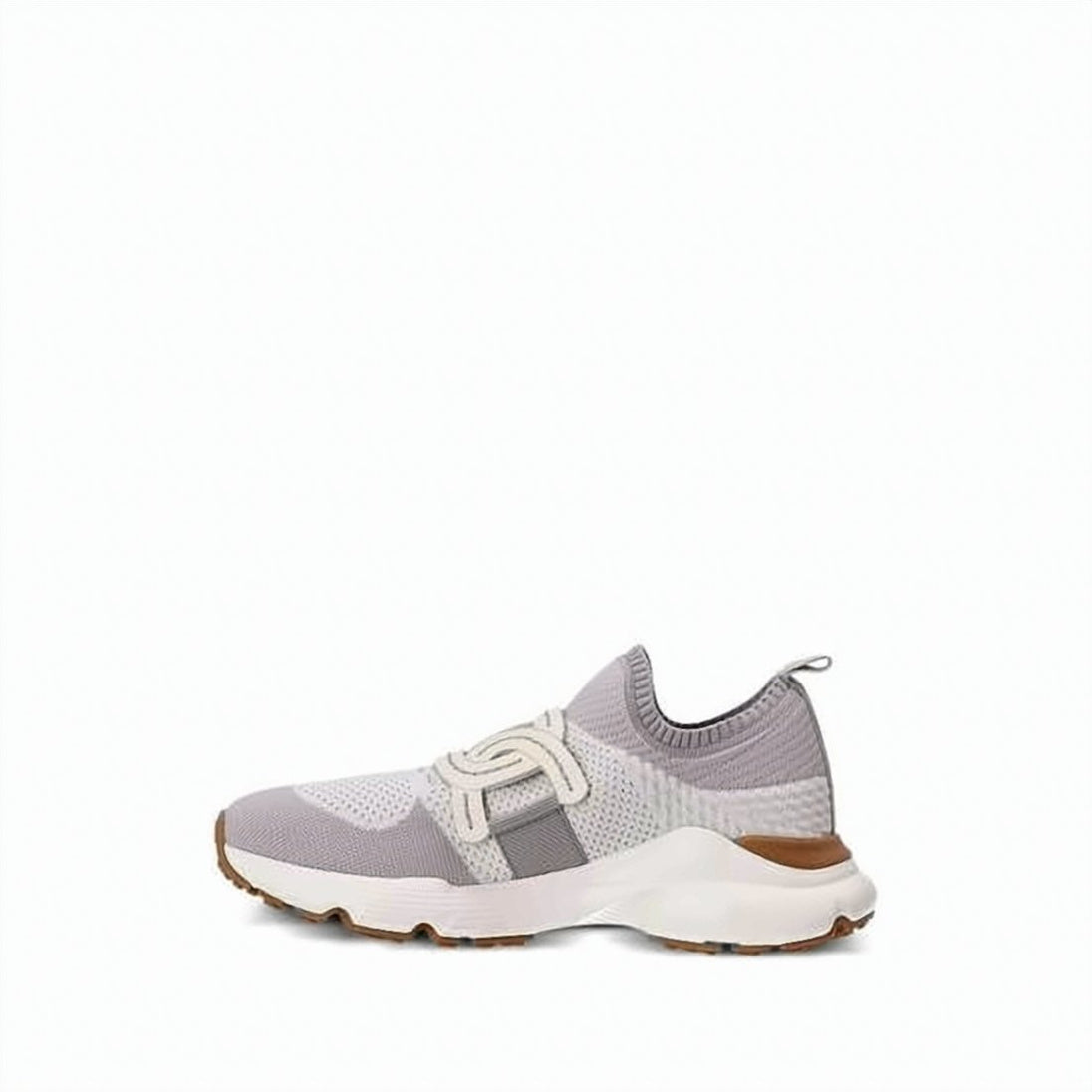 Knitted Grey Sneakers with Leather Accents