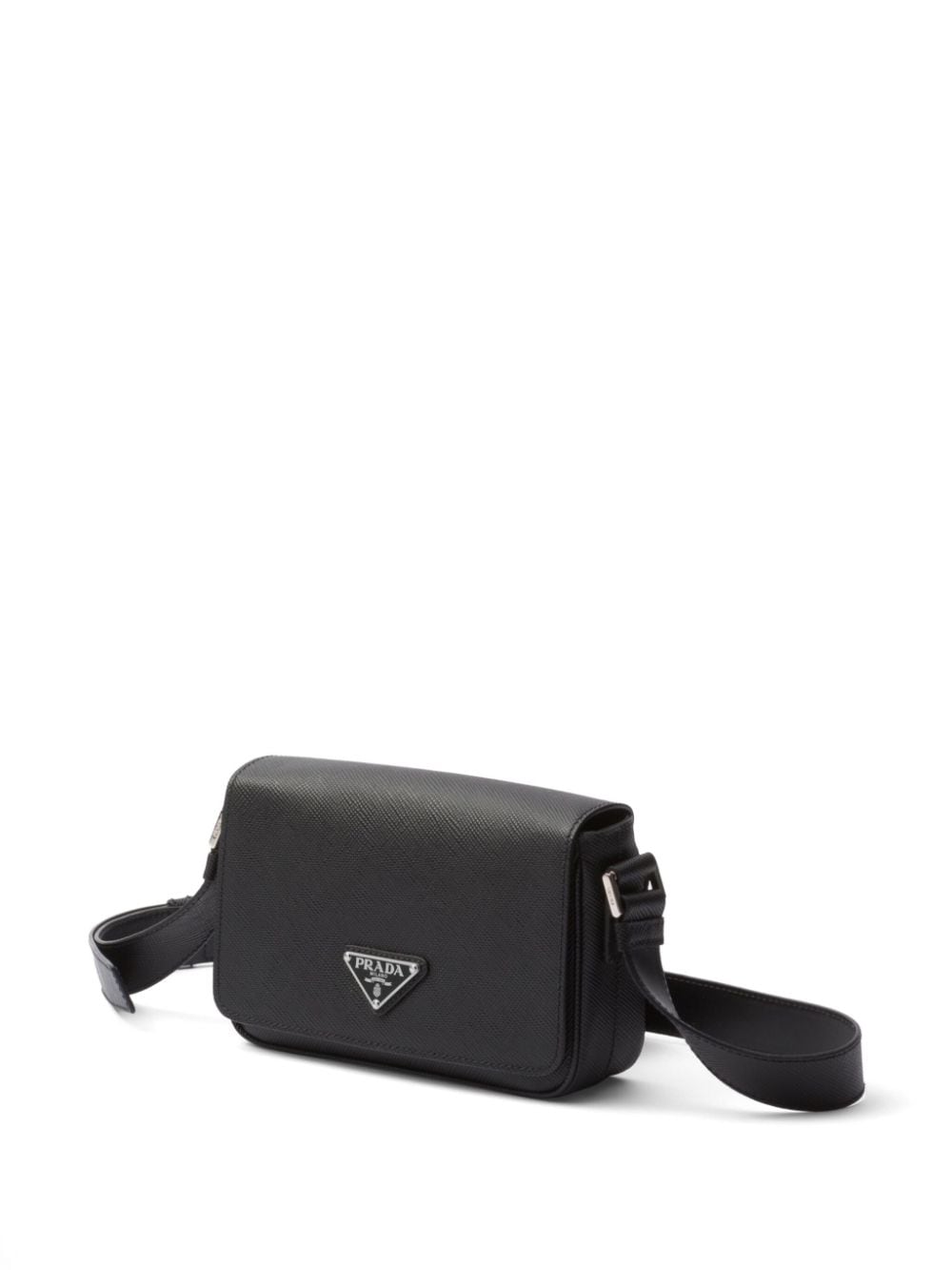 Saffiano enamel triangle logo flap shoulder bag