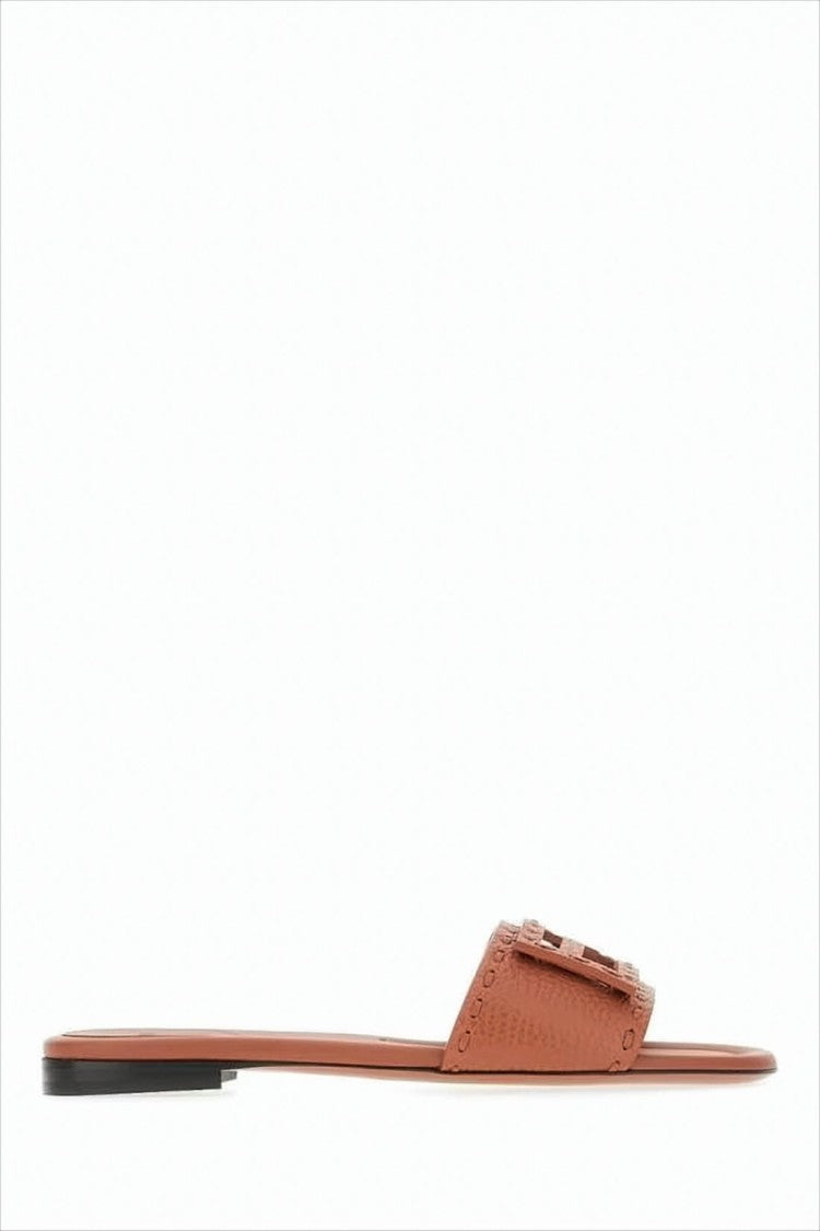 Textured Calf Leather Mule With Cut-Out Logo Buckle