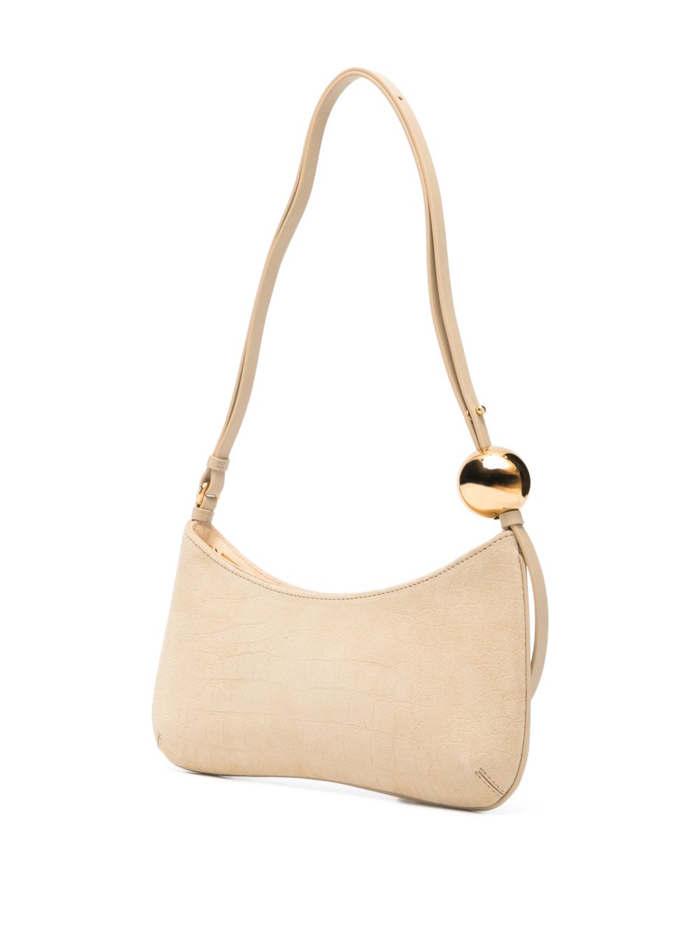 Beige Suede Top Handle Zip Bag