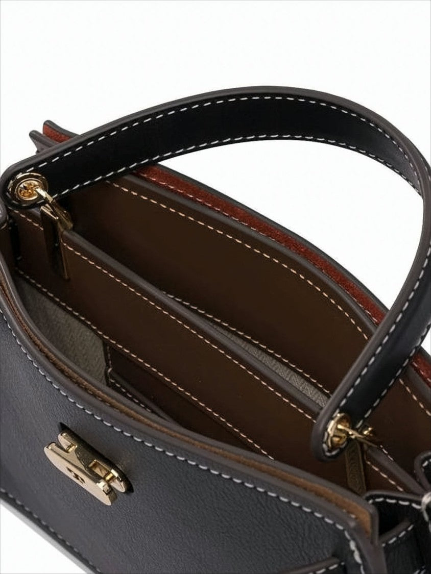 Structured Calf Leather Tote Bag with Gold-tone Clasp