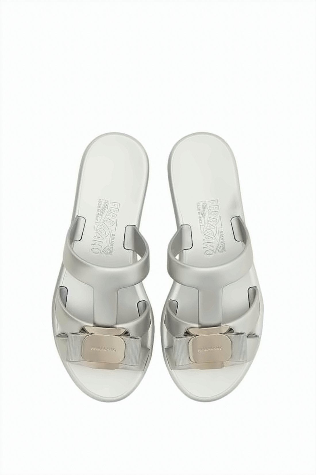 Silver Slip-On Mules with Decorative Bow