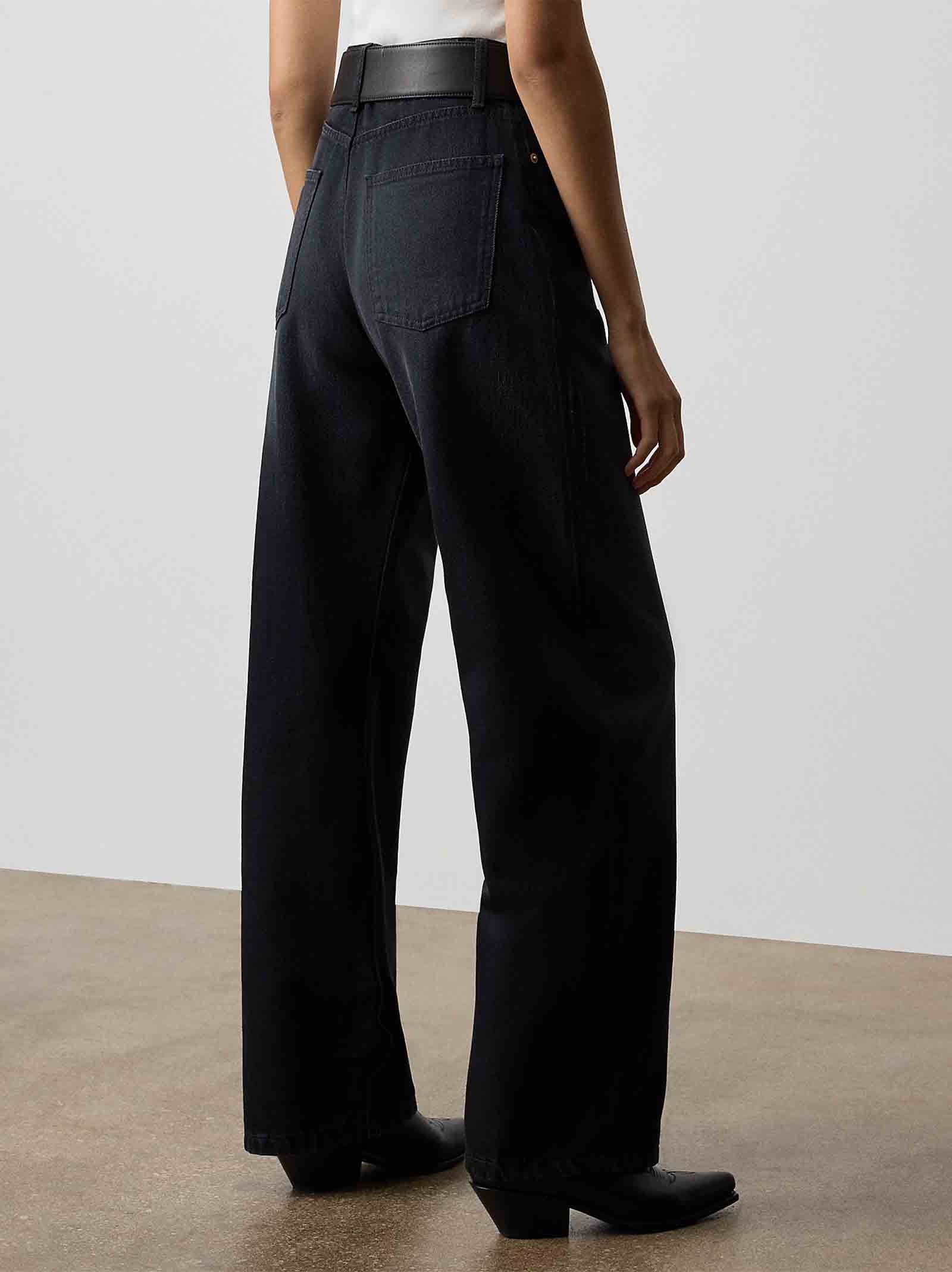 High-Waisted Wide-Leg Denim Jeans In Soft Black Cotton