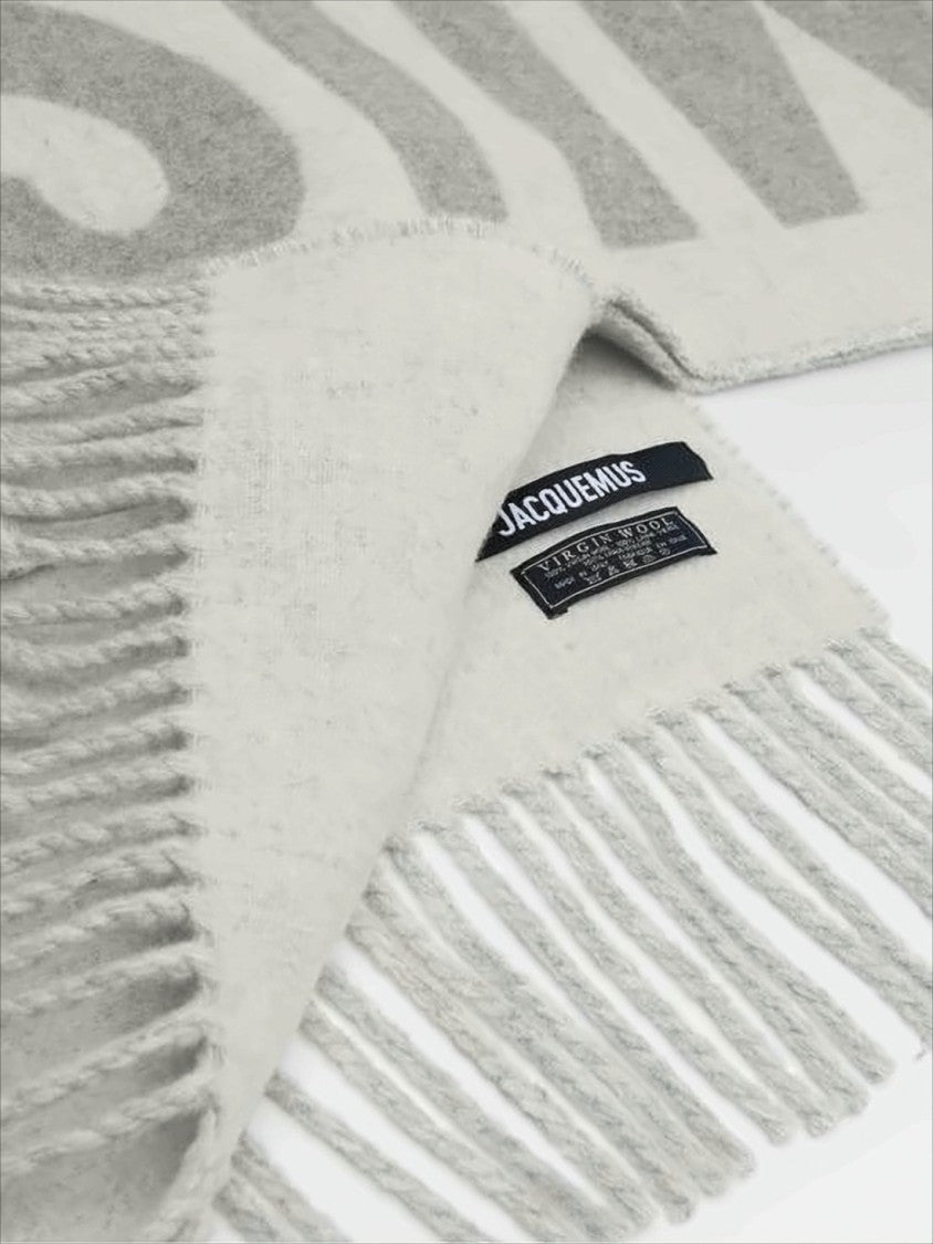 Fringed Wool Scarf with Bold Lettering