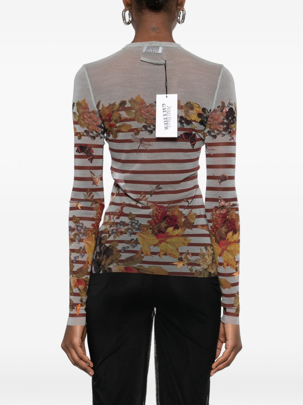Fitted Long-Sleeve Top with Botanical Print