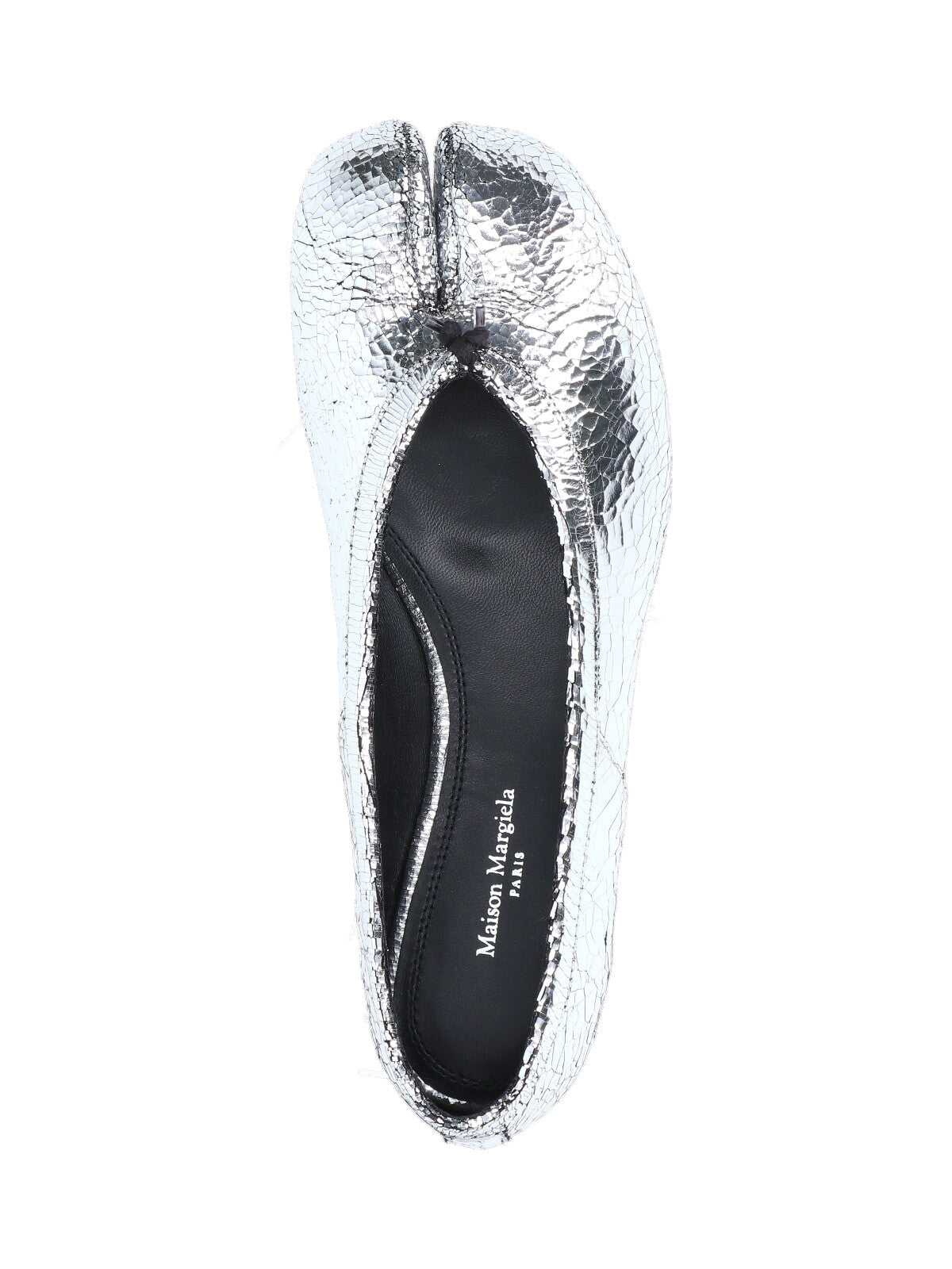 Crinkled Metallic Silver Flats with Rounded Toe