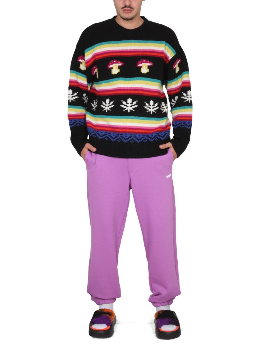 Cross-Neck Knitwear With Pixelated Motifs
