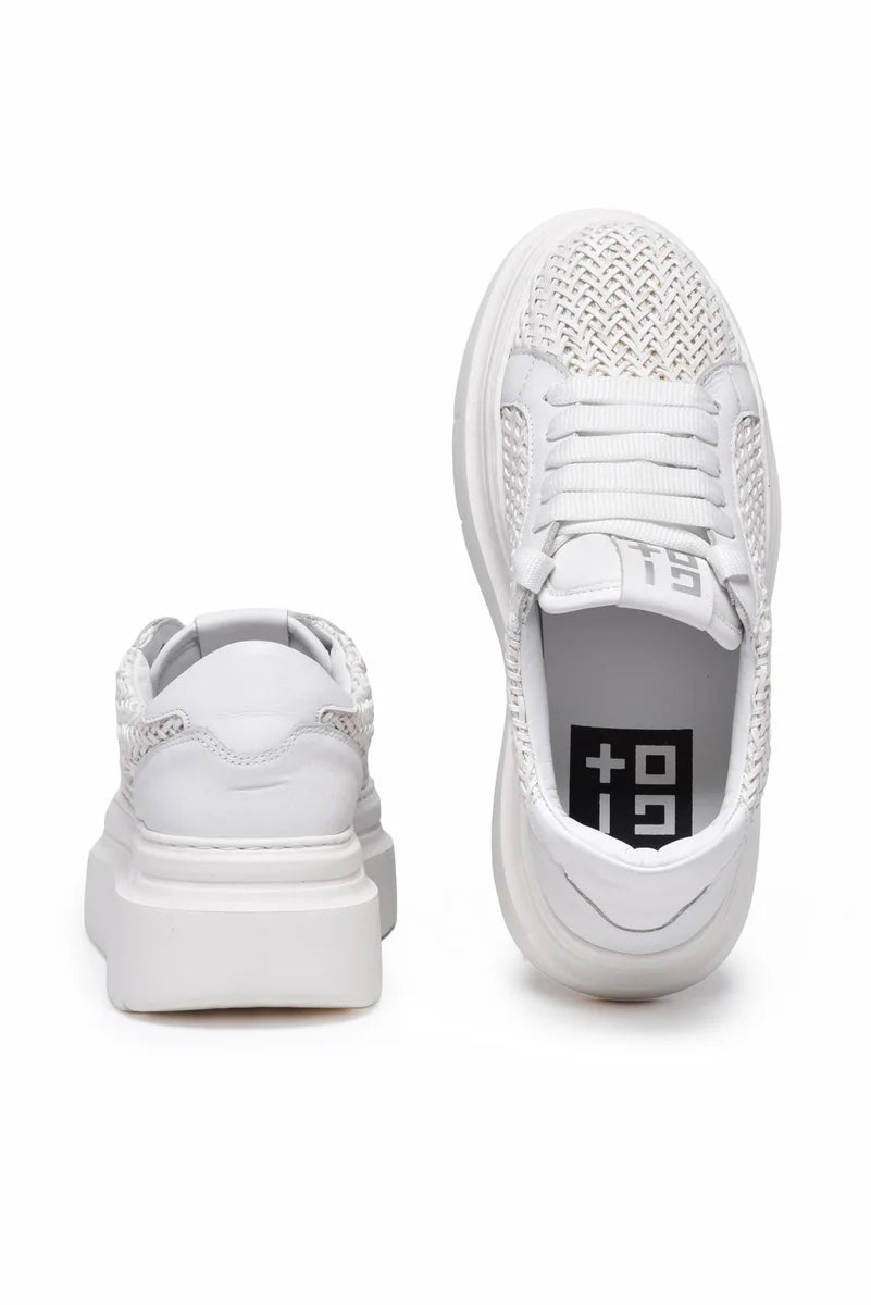 Leather Wedge Sneakers - White