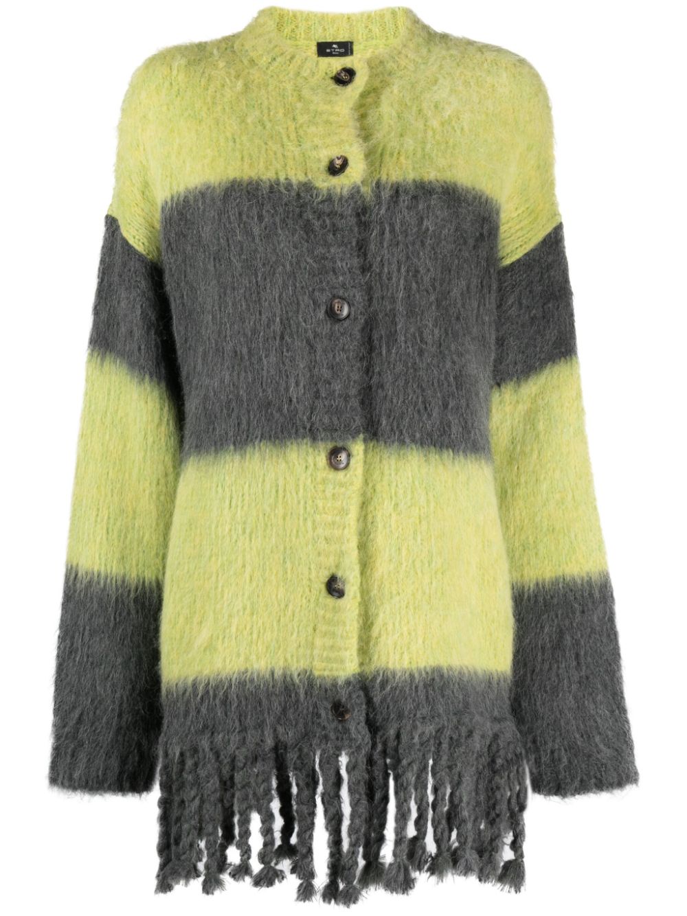 Striped Fringed Alpaca Wool-Blend Cardigan