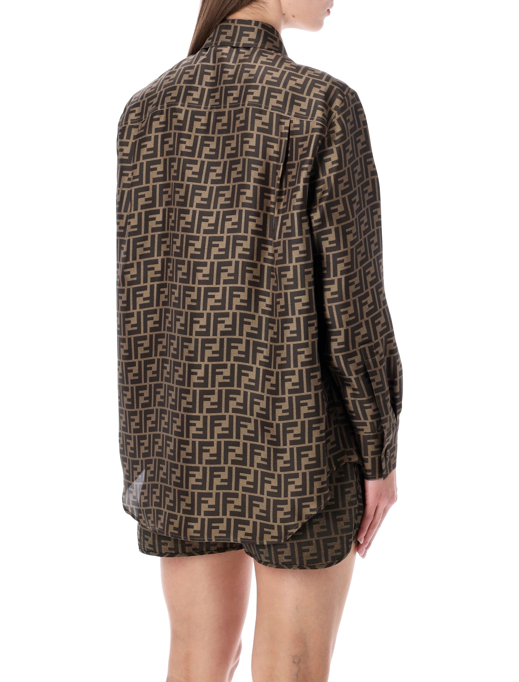 Silk Jacquard Oversized Shirt with FF Motif