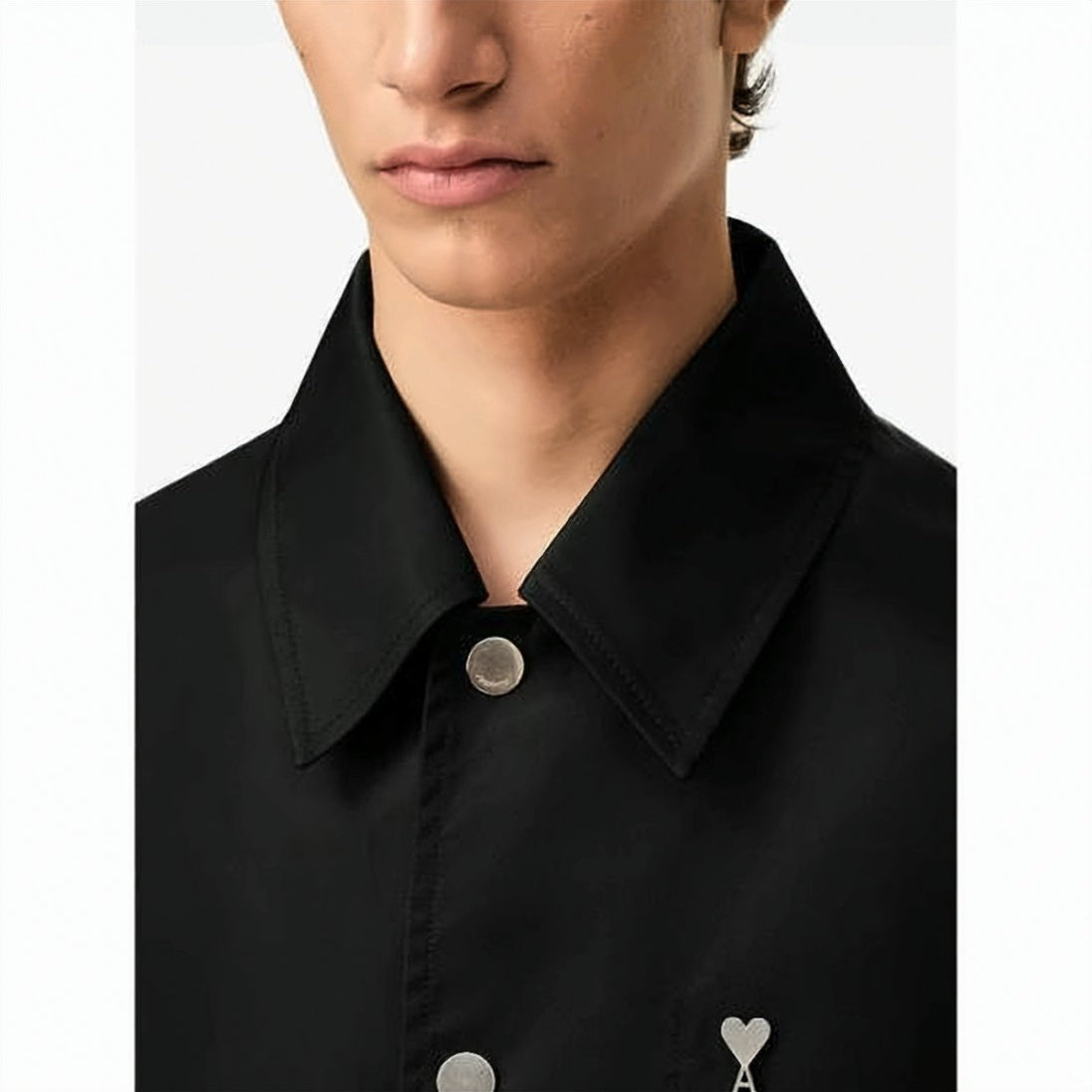 Nylon Jacket with Metallic Stud Buttons and Minimalist Design