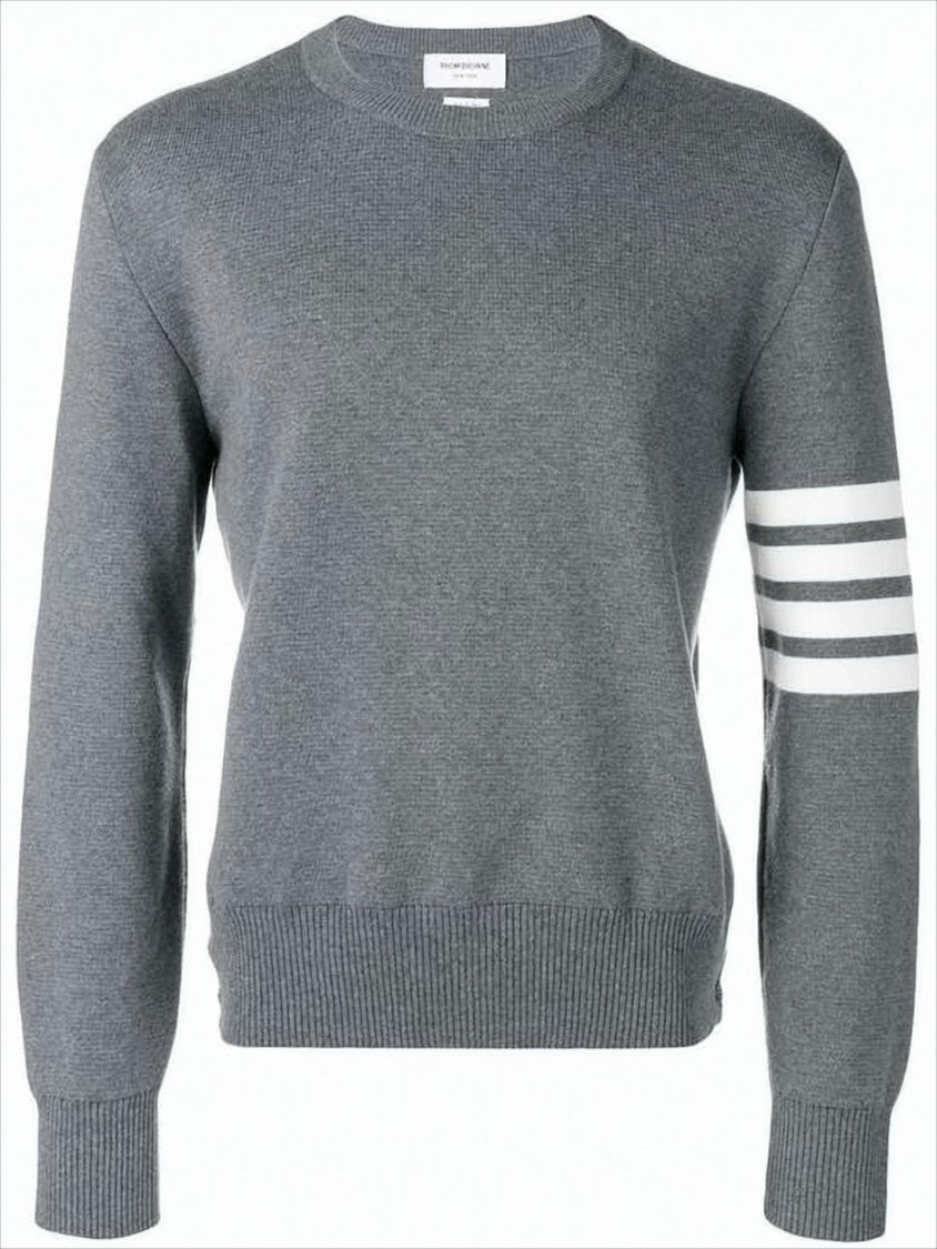 Crew Neck Sweater with Ribbon Accents and Stripe Detail
