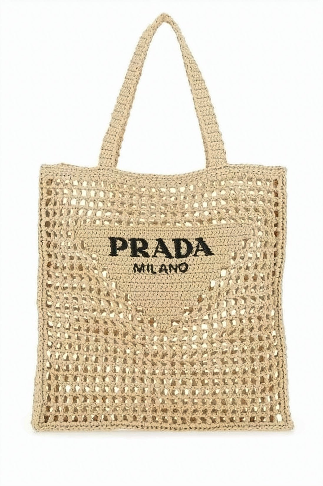 Raffia Tote Bag with Triangular Patch and Sturdy Handles