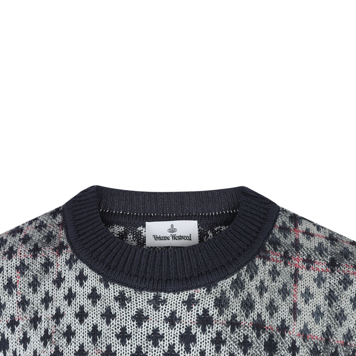 Patterned Grey Knit Sweater with Embroidered 'CHAOS'