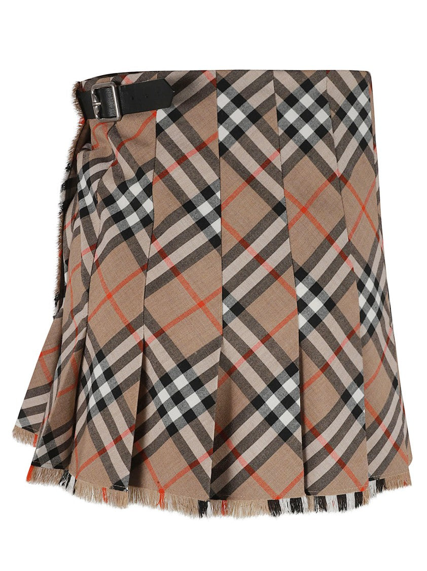Plaid Pleated Skirt With Fringed Hem