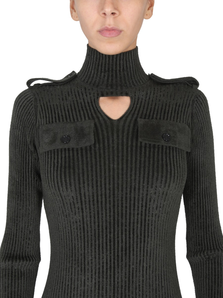 Military-Inspired High Collar Bottega Veneta Top