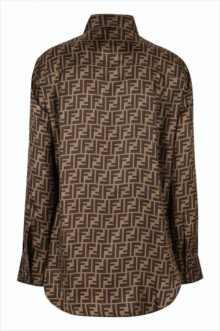 Silk Shirt with Geometric Monogram Pattern