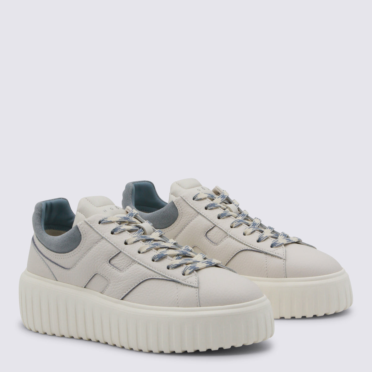 White And Light Blue Leather Sneakers