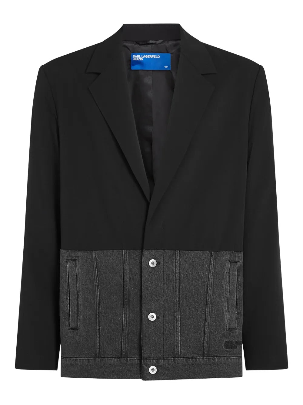 Two-Tone Denim-Inspired Blazer with Classic Lapel