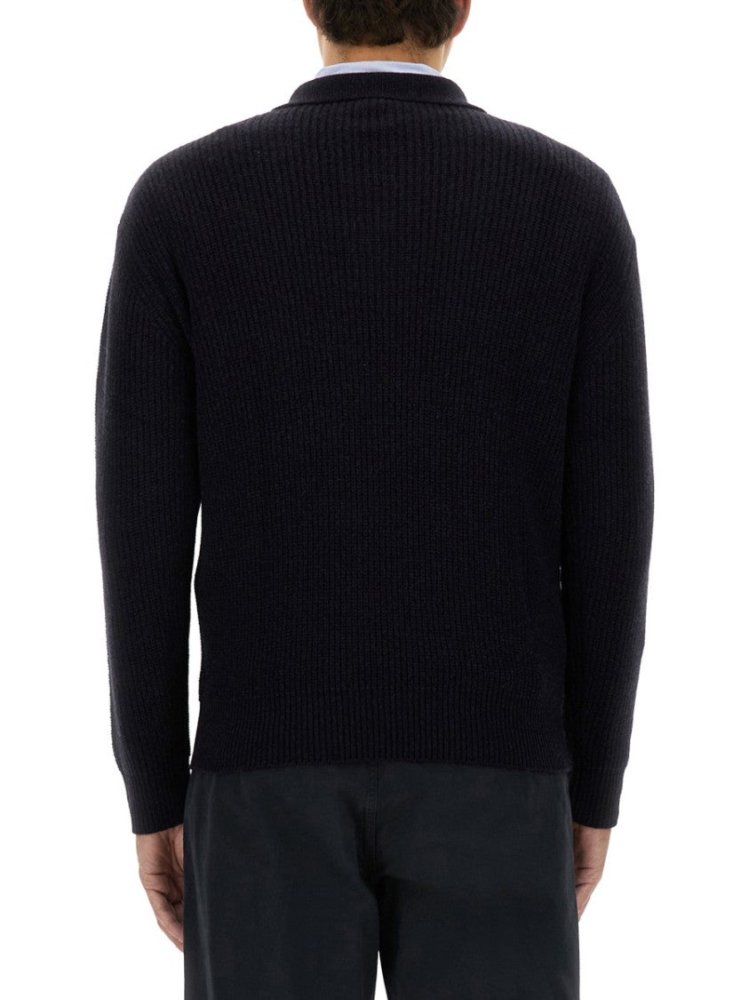 Textured Ribbed Black Wool Jersey