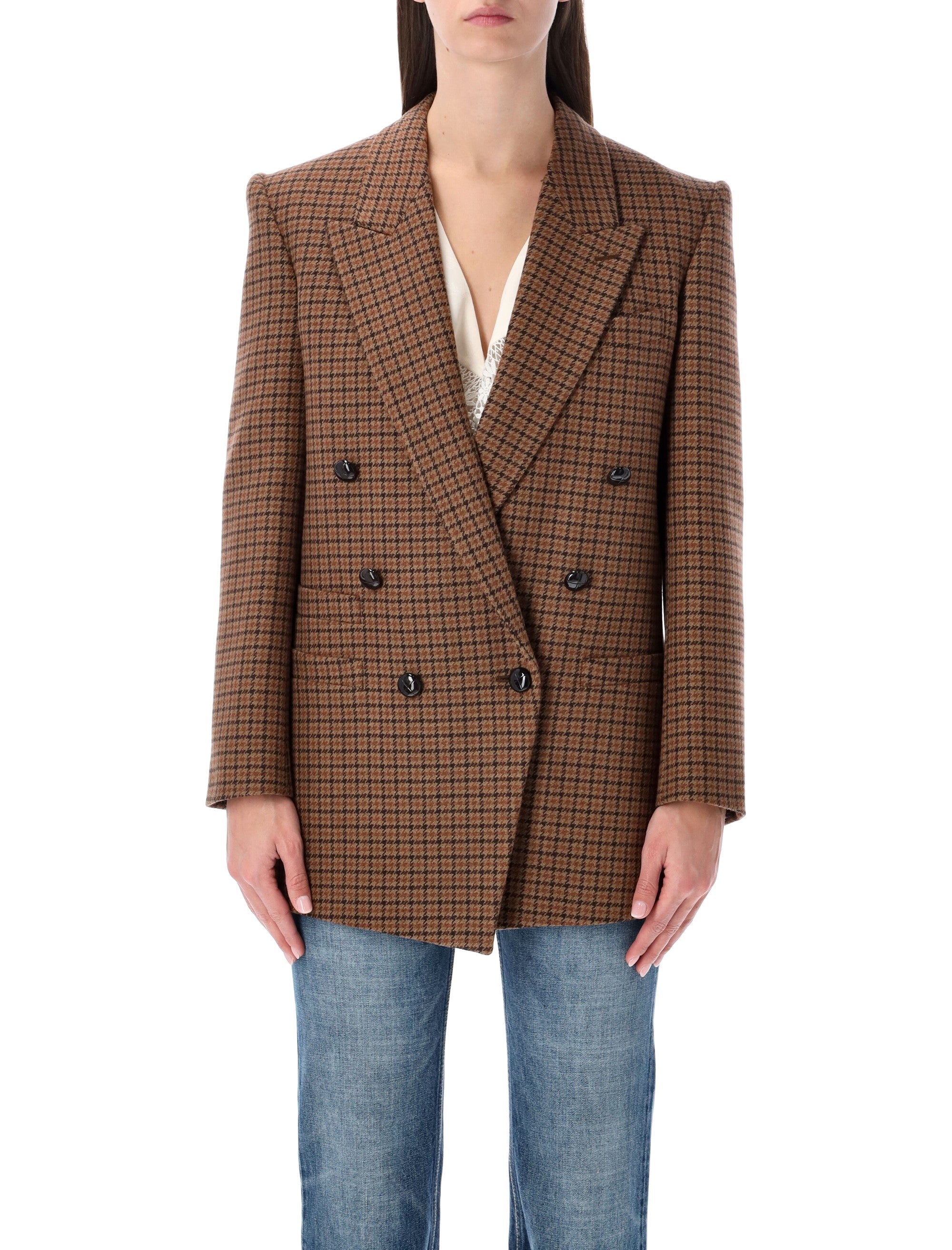 Chloé Double-Breasted Houndstooth Wool Blazer